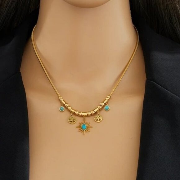 Jewelry - Fine Jewelry Bead Sun Tree Of Life Stone Charm Snake Chain Choker Necklaces